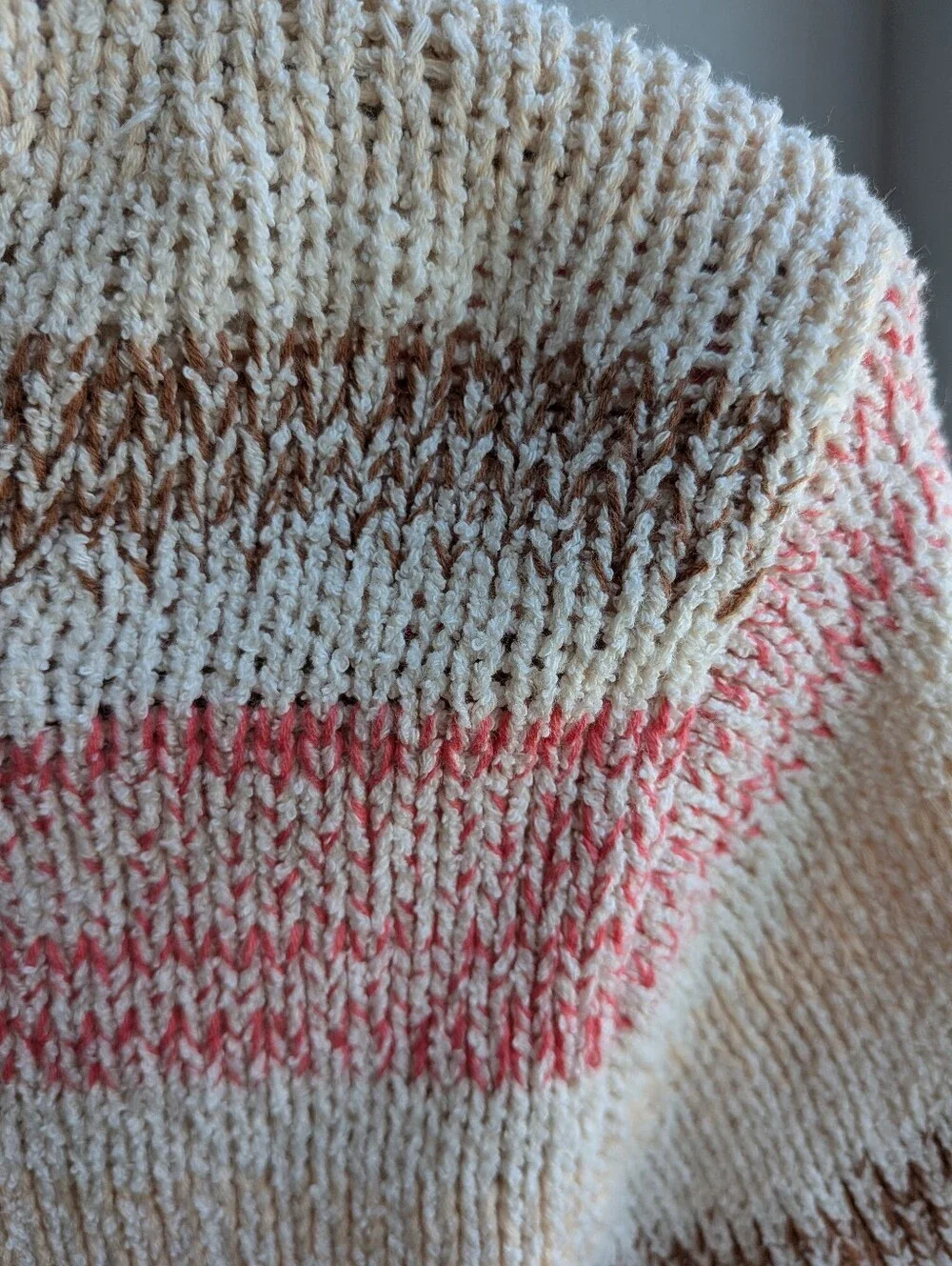 J.Crew Re-Imagined Striped Bouclé Knit Sweater Pink Brown Cream M